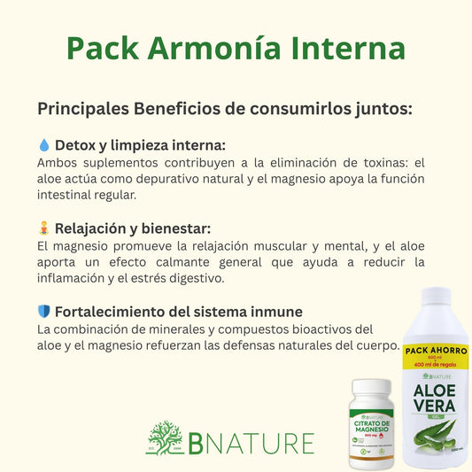 Pack Armonía Interna: Citrato de Magnesio 800 mg + Aloe Vera Gel 1L