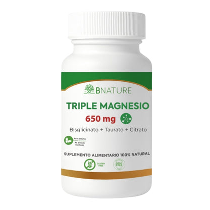 Triple Magnesio – Citrato, Bisglicinato y Taurato 650mg