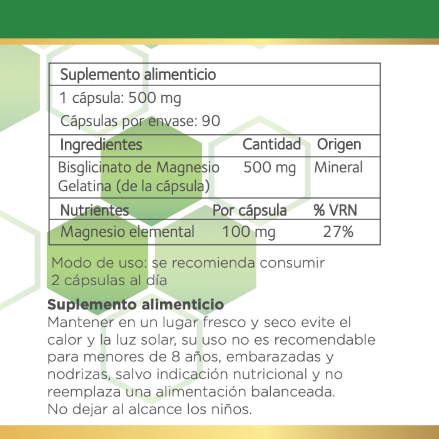 Bisglicinato de Magnesio 500 Mg