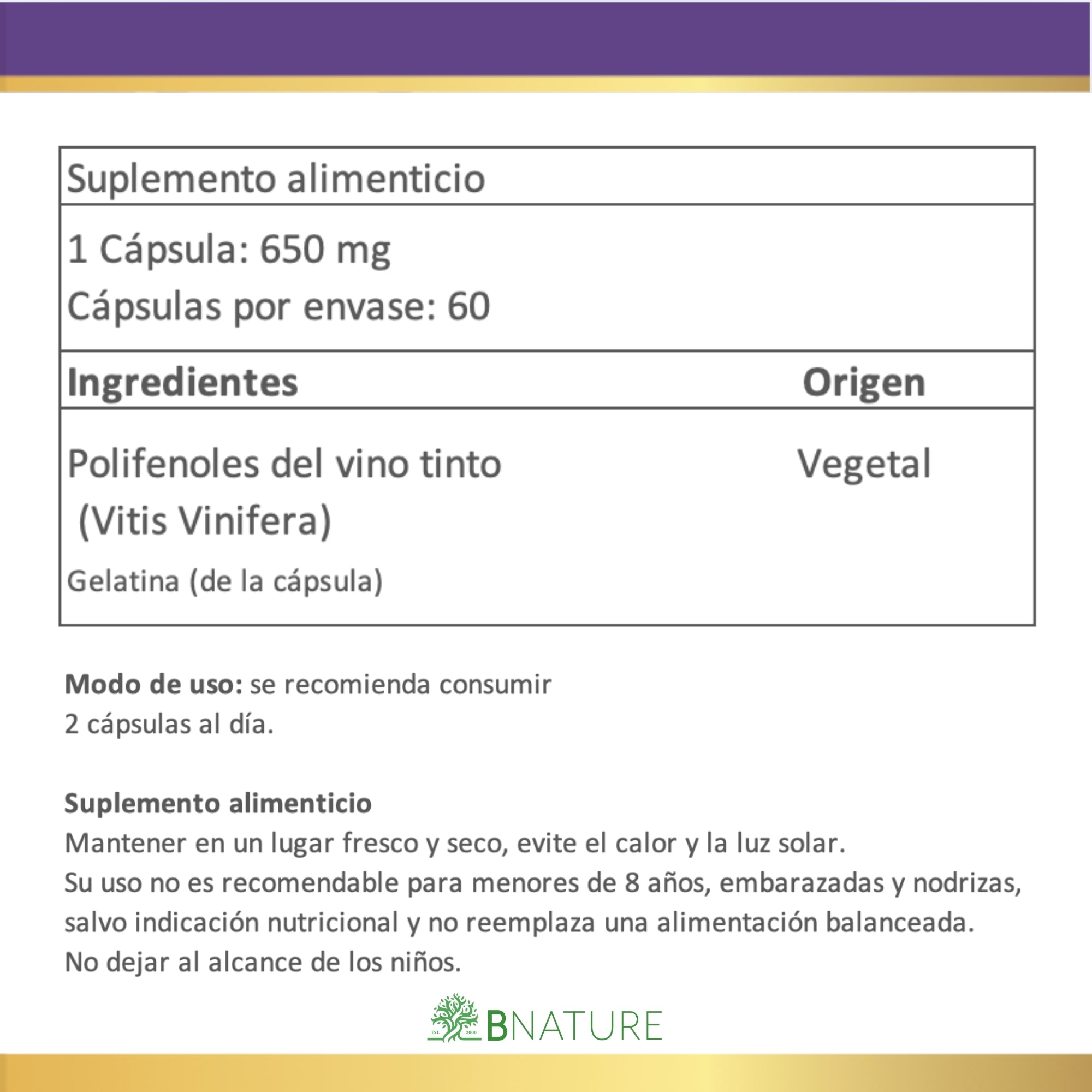 Resveratrol & Polifenoles del Vino Tinto 650 mg | Antioxidante Natural