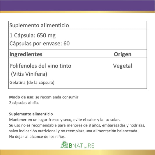 Resveratrol & Polifenoles del Vino Tinto 650 mg | Antioxidante Natural