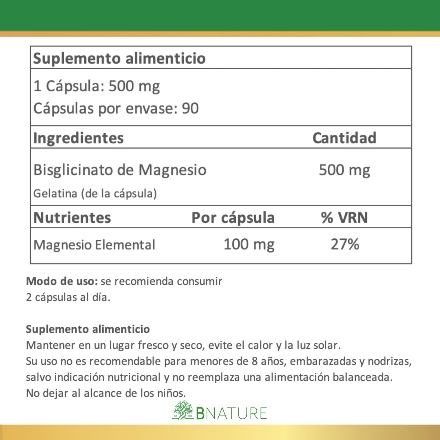 Bisglicinato de Magnesio 500 Mg
