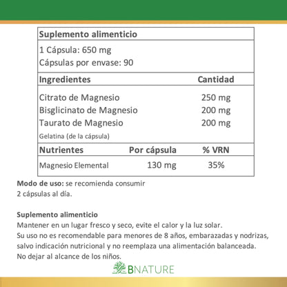 Triple Magnesio – Citrato, Bisglicinato y Taurato 650mg