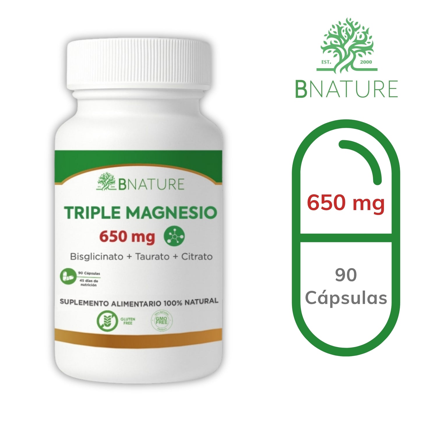 Triple Magnesio – Citrato, Bisglicinato y Taurato 650mg