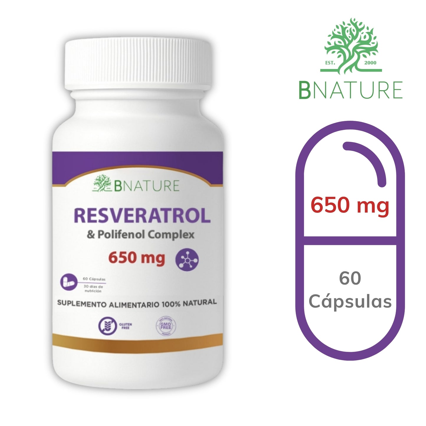 Resveratrol & Polifenoles del Vino Tinto 650 mg | Antioxidante Natural