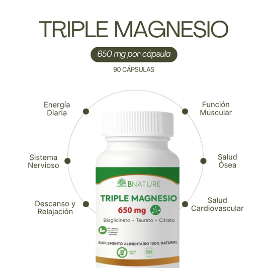 Triple Magnesio – Citrato, Bisglicinato y Taurato 650mg