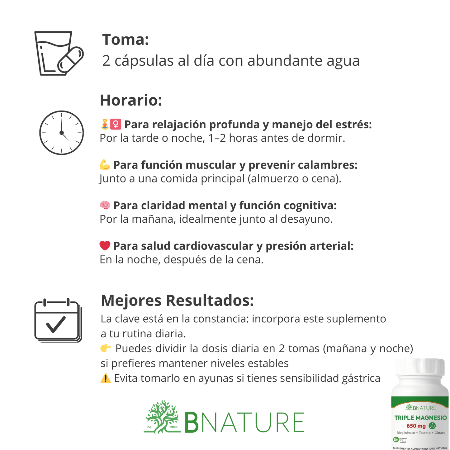 Triple Magnesio – Citrato, Bisglicinato y Taurato 650mg
