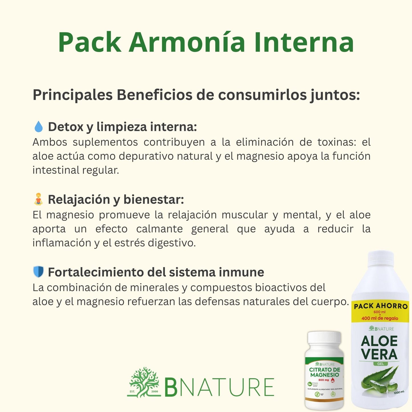 Pack Armonía Interna: Citrato de Magnesio 800 mg + Aloe Vera Gel 1L